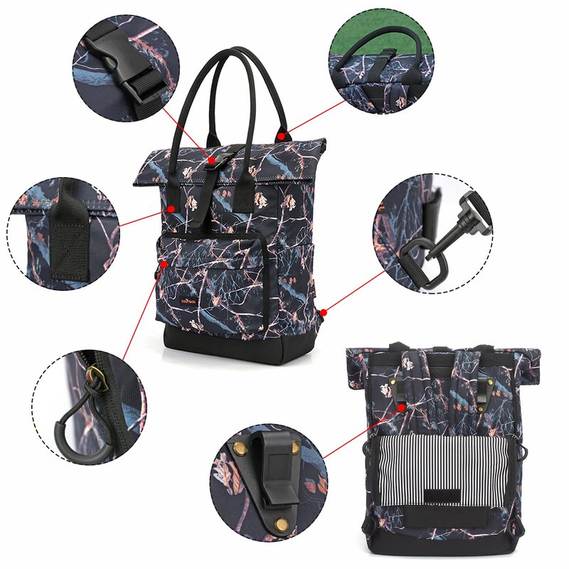 TOURBON Nylon Roll-top Clip-On Bike Panniers Women's Shoulder Tote Bag (Black)