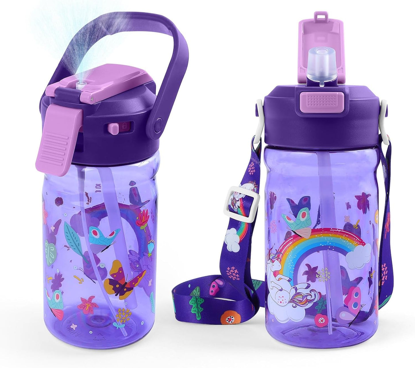 Skiennix 20oz Kids Water Bottle - Leak-Proof Design with Straw & Pop-Up Spout | Unicorn Theme