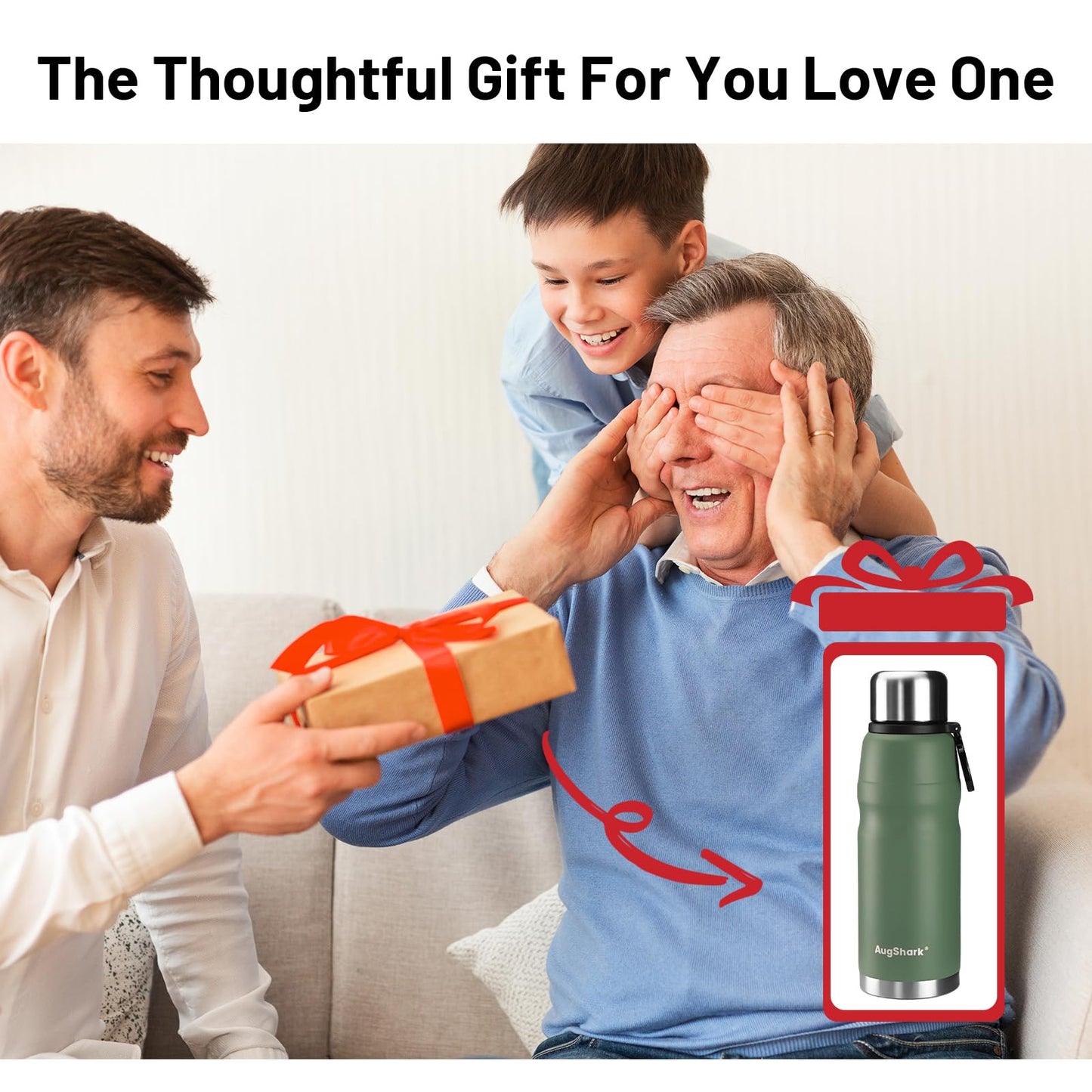 Augshark 20oz Stainless Steel Insulated Water Bottle Travel Coffee Cup with Lid Leak Proof Metal Water Bottle for Hot and Cold Drink Water Flask(Green)