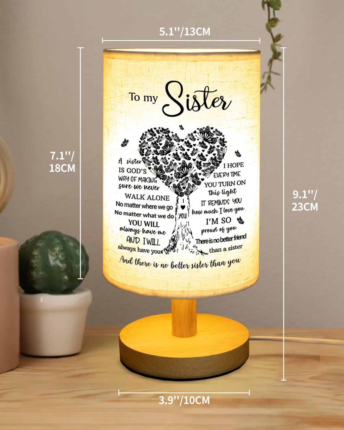 Sisters Gifts from Sister, to Sister Fabric Table Lamp, Sister Valentines Day Birthday Gifts for Sister, Bedside Table Lamp Gifts for Sisters from Sisters Adult