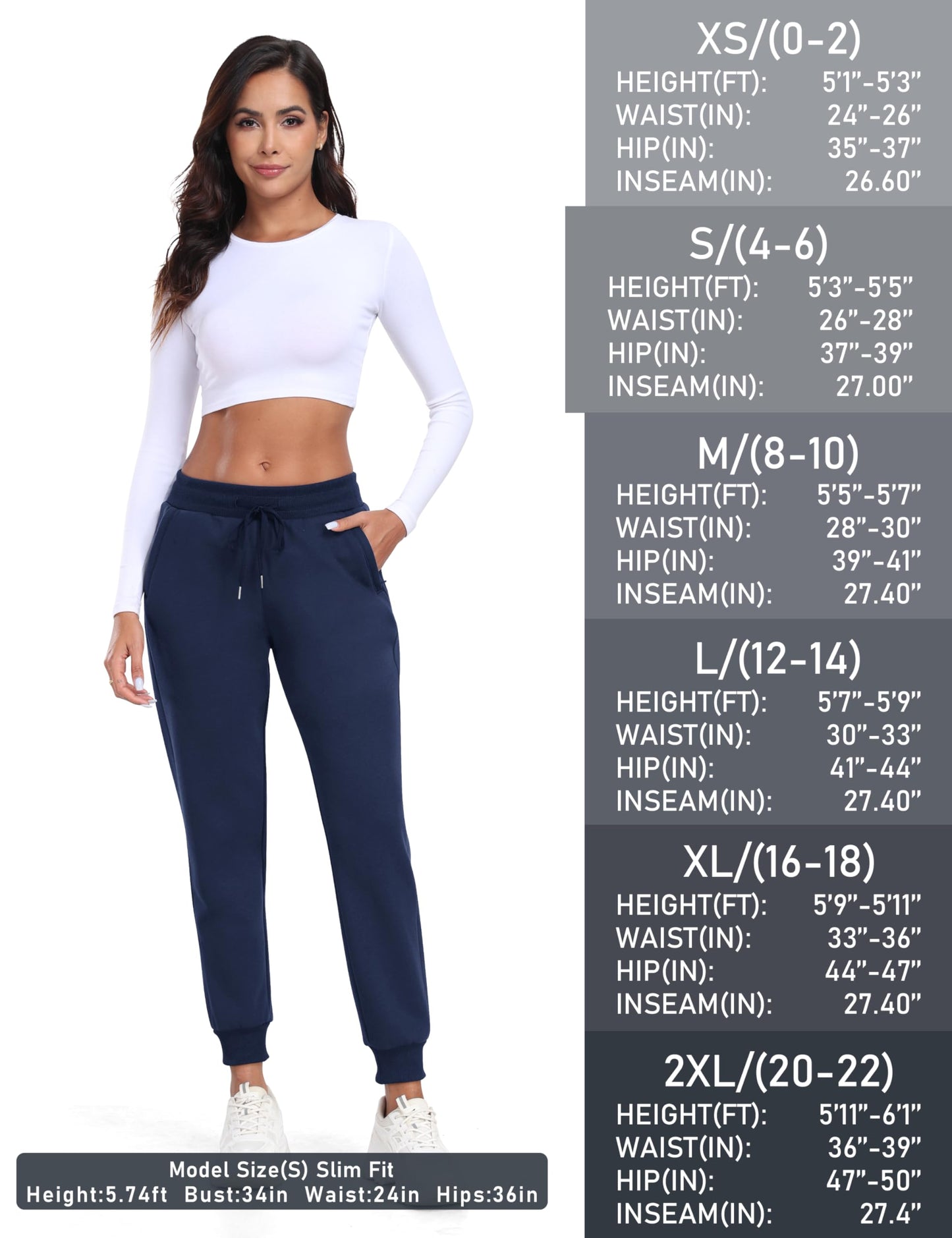 MoFiz Women's Fleece Lined Joggers Thermal Hiking Pants Elastic Waisted Water Resistant Cold Weather Sweatpants with Zipper Pockets Navy L