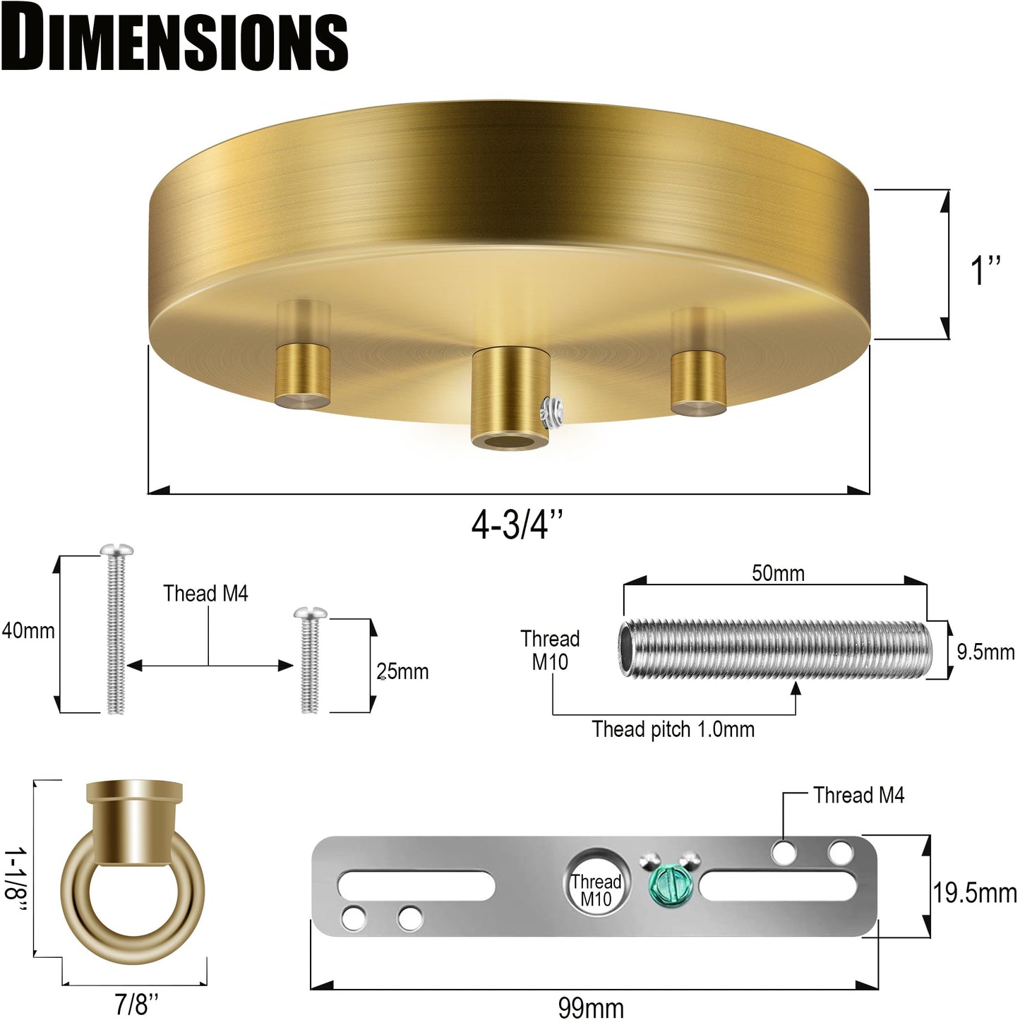 MAYOMAJO Upgraded 4-3/4 Inches Light Canopy Kit with Heavy Duty Replacement Ceiling Cover Plate & Mounting Hardware for Lighting Fixtures Chandelier Pendant Lamp or DIY Project (Brass)