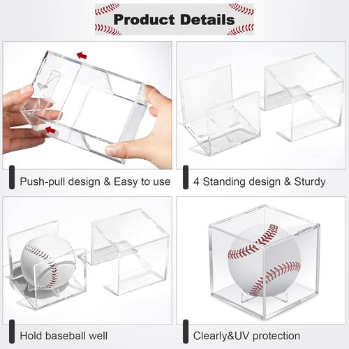 Baseball Display Case by [Brand Name] - 18 Pcs Clear UV Protected Acrylic Cube Box for Official Size Balls