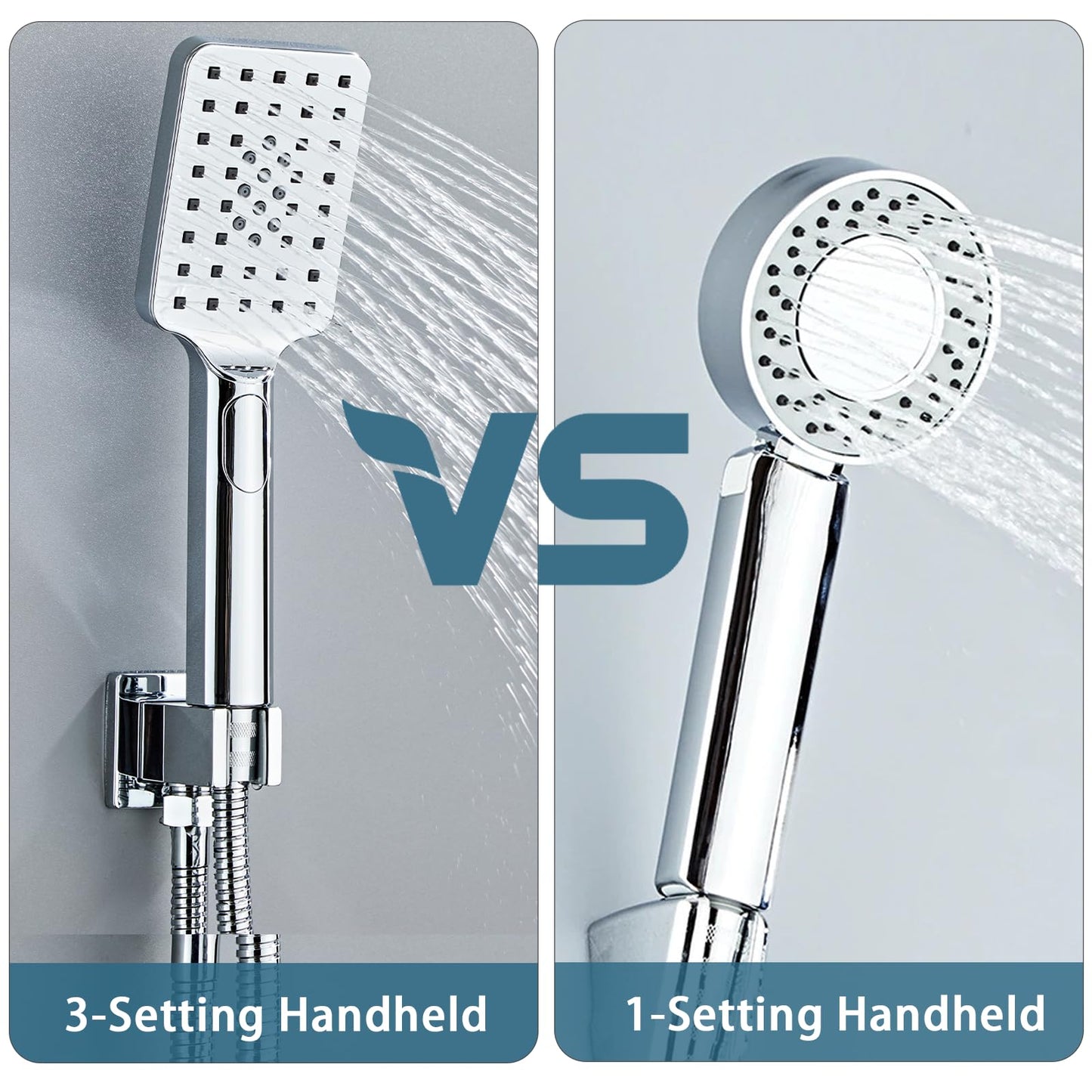 RTOBWEYE 8 Inch Shower Faucet Set, Rainfall Shower System with High Pressure Handheld Shower Head, Bathroom Mixer Wall Mounted Shower Faucet Rough-in Valve and Trim Kit, Polish Chrome, with 3-Setting