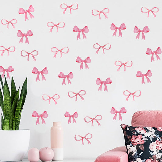 Arawat 8Sheet/80pcs Pink Bowtie Wall Stickers and Decals for Bedroom and Bathroom Bow Room and Wall Decor Coquette Room Decor for Bedroom Bow Sticker