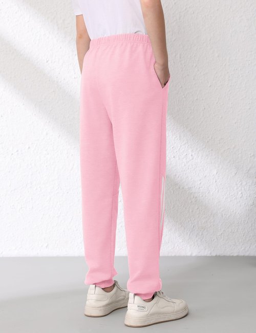 EDFTM Girl Sweatpants Kids Workout Jogger Cotton Casual Active Playwear Pants 3-Pack Pink/Light Gray/Black 5-6 Years