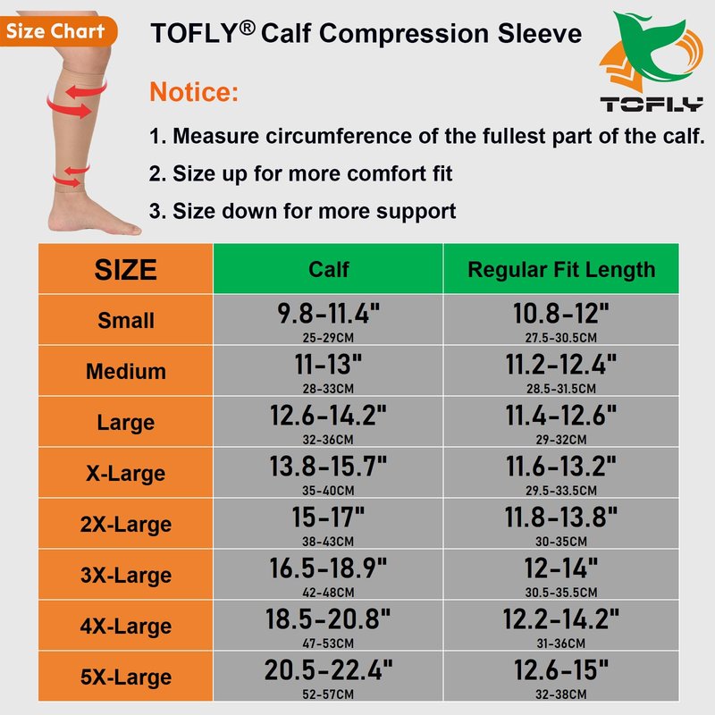 TOFLY® Calf Compression Sleeve for Men & Women, 1 Pair, Footless Compression Socks 20-30mmHg for Leg Support, Shin Splint, Pain Relief, Swelling, Varicose Veins, Maternity, Nursing, Travel, Beige L