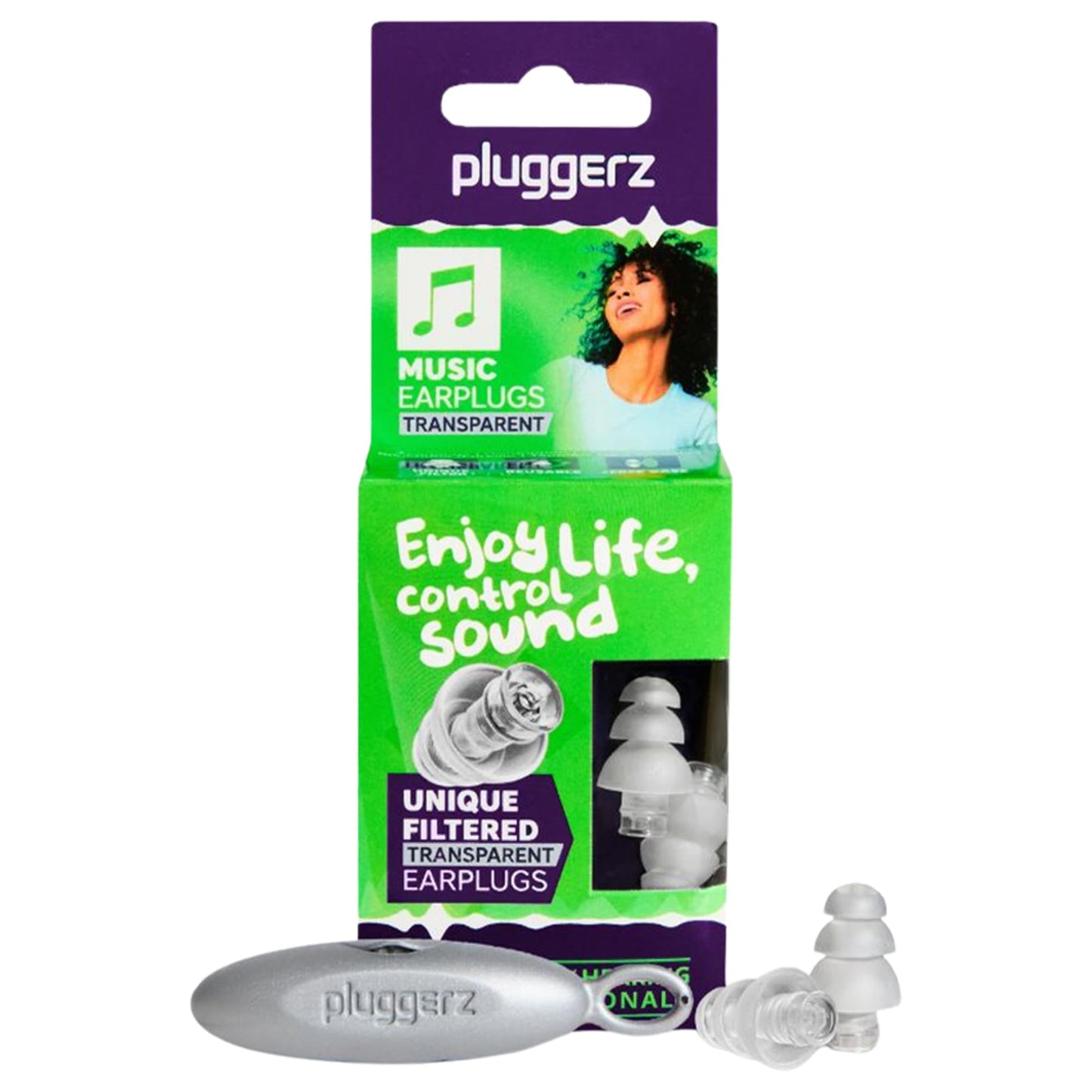 Pluggerz Enjoy Music Earplugs, Transparent, Skin-Friendly Material, Reusable Ear Plugs with Filter, 24-29 dB Noise Reduction Rating, Universal-Fit Hearing Protection for Concerts or Festivals, 1 Pair