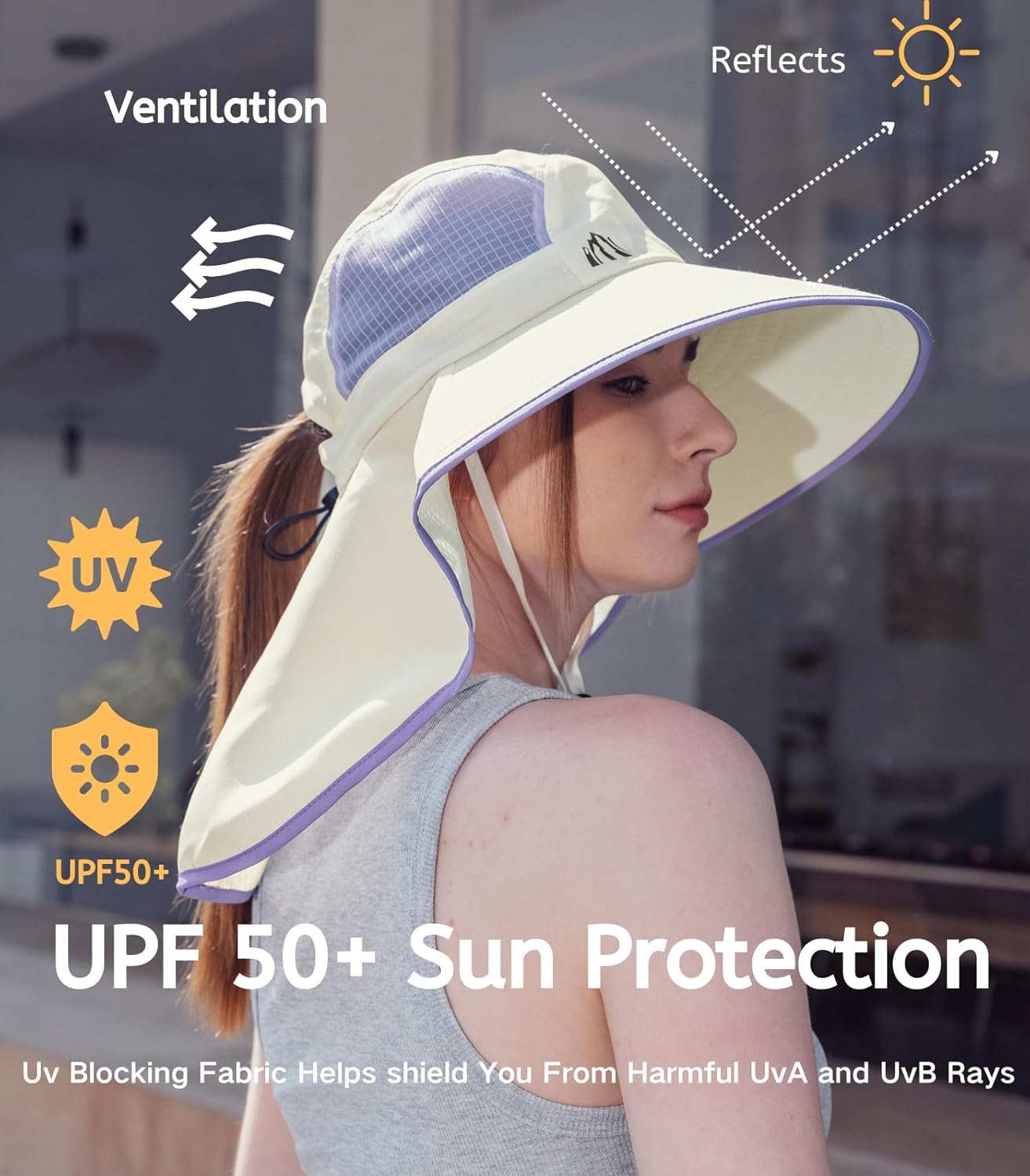 Skiennix UV Sun Protection Hat - Foldable Wide Brim Fishing Hat with Neck Flap & Ponytail Hole