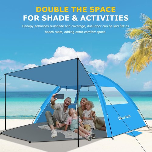 Gorich Beach Tent - Portable Sun Shelter with UPF 50+ UV Protection | Easy Setup for 3-8 People