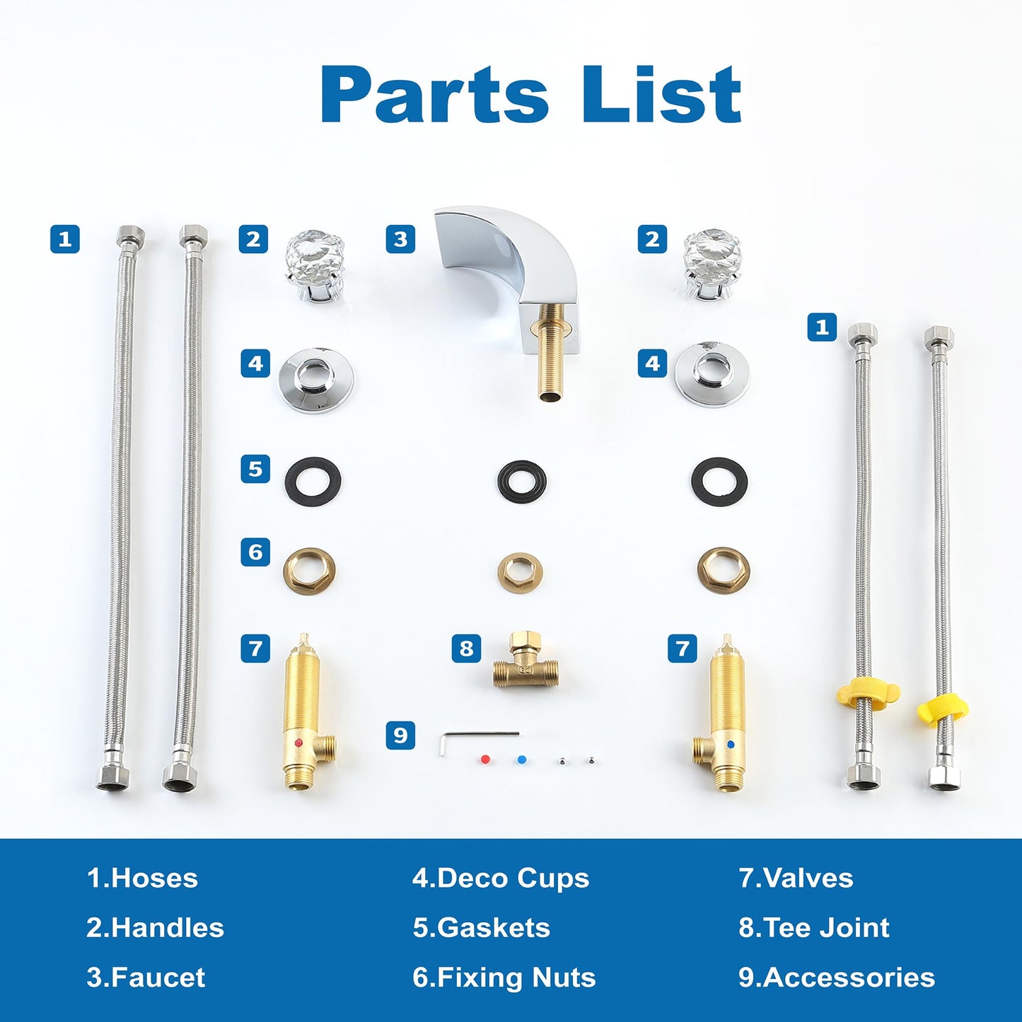 DOLGABA LED Bathroom Faucet 3 Hole Chrome Waterfall Bathroom Sink Faucet with Light, 8 Inch Widespread Modern Vanity Tap with 2 Crystal Handles and Water Supply Hoses