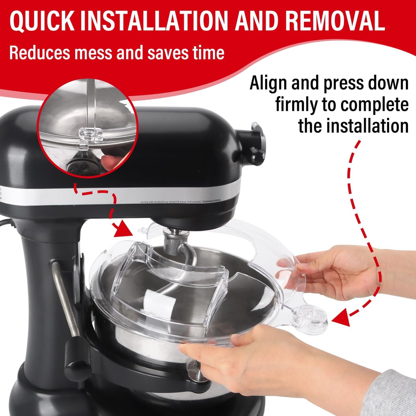 Pouring Shield for KitchenAid 6-7Qt Bowl Lift Stand Mixer (for Stainless Steel Bowls Only), Splash Guard Mixers Bowl Cover for Kitchen aid 6-7Qt Accessories and Attachments (Clear)