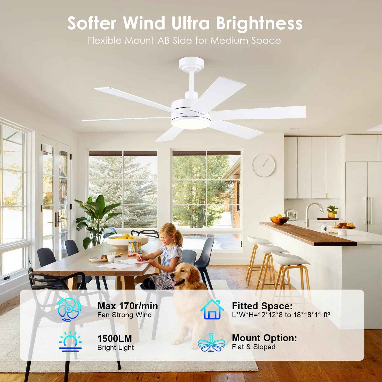 BayDay Farmhouse Rustic Ceiling Fans with Lights and Remote, Bedroom Living Room Kitchen Fans Ceiling with Light Chandier (White, 52 inch)