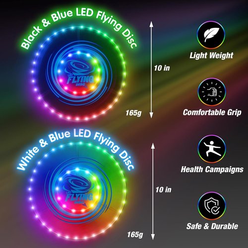 HYES Light Up Flying Discs - 45 LEDs, 14 Lighting Modes | Rechargeable Glow in The Dark Rings for Outdoor Fun