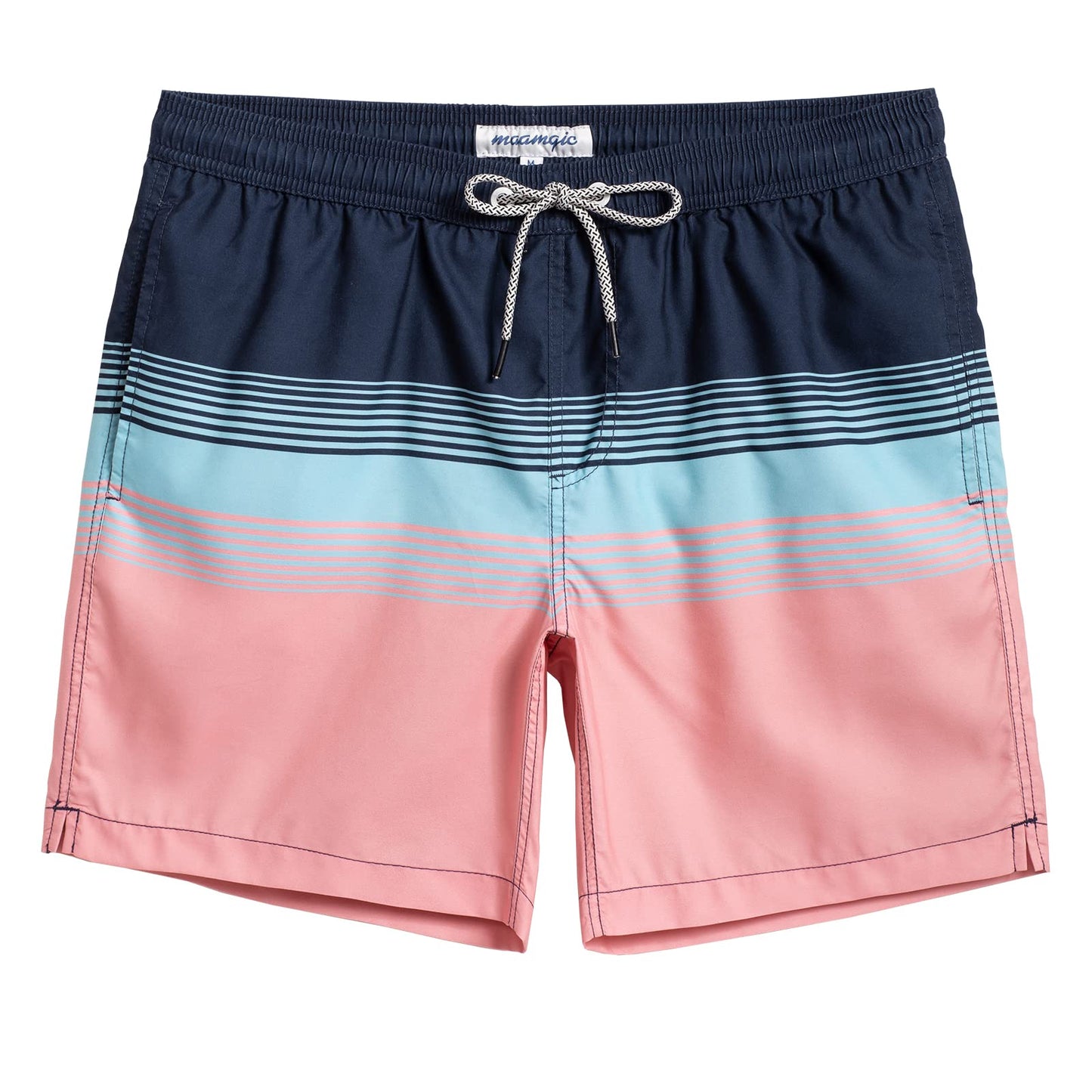 maamgic Mens Swim Trunks Quick Dry Swim Shorts with Mesh Lining Funny Swimwear Bathing Suits 7inch Blue Pink Striped Horizontal XX-Large