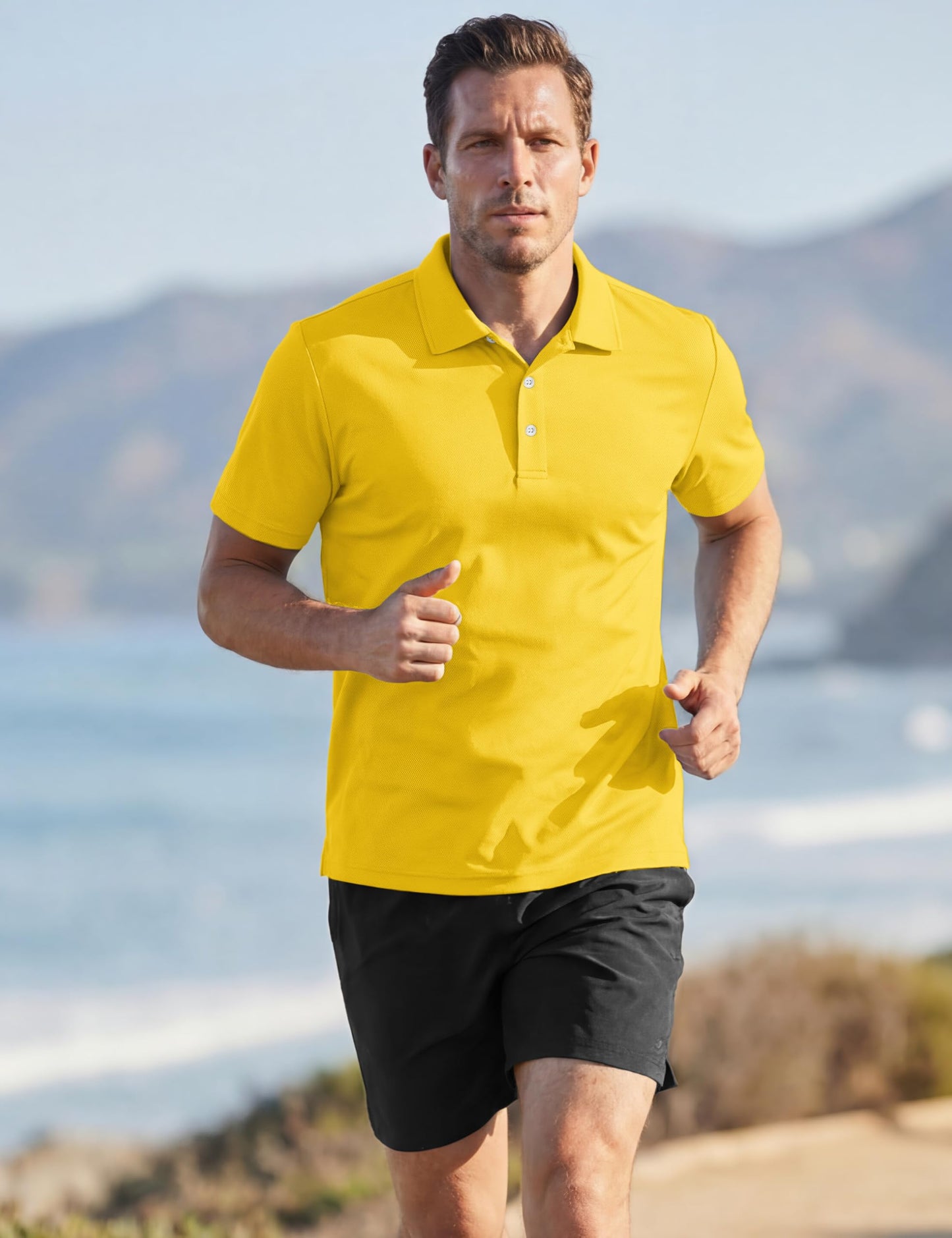 TACVASEN Mens Golf Shirt Dry Fit Mens Polo Shirts Short Sleeve Performance Golf Polos for Men with Collar Work Shirts Yellow, M