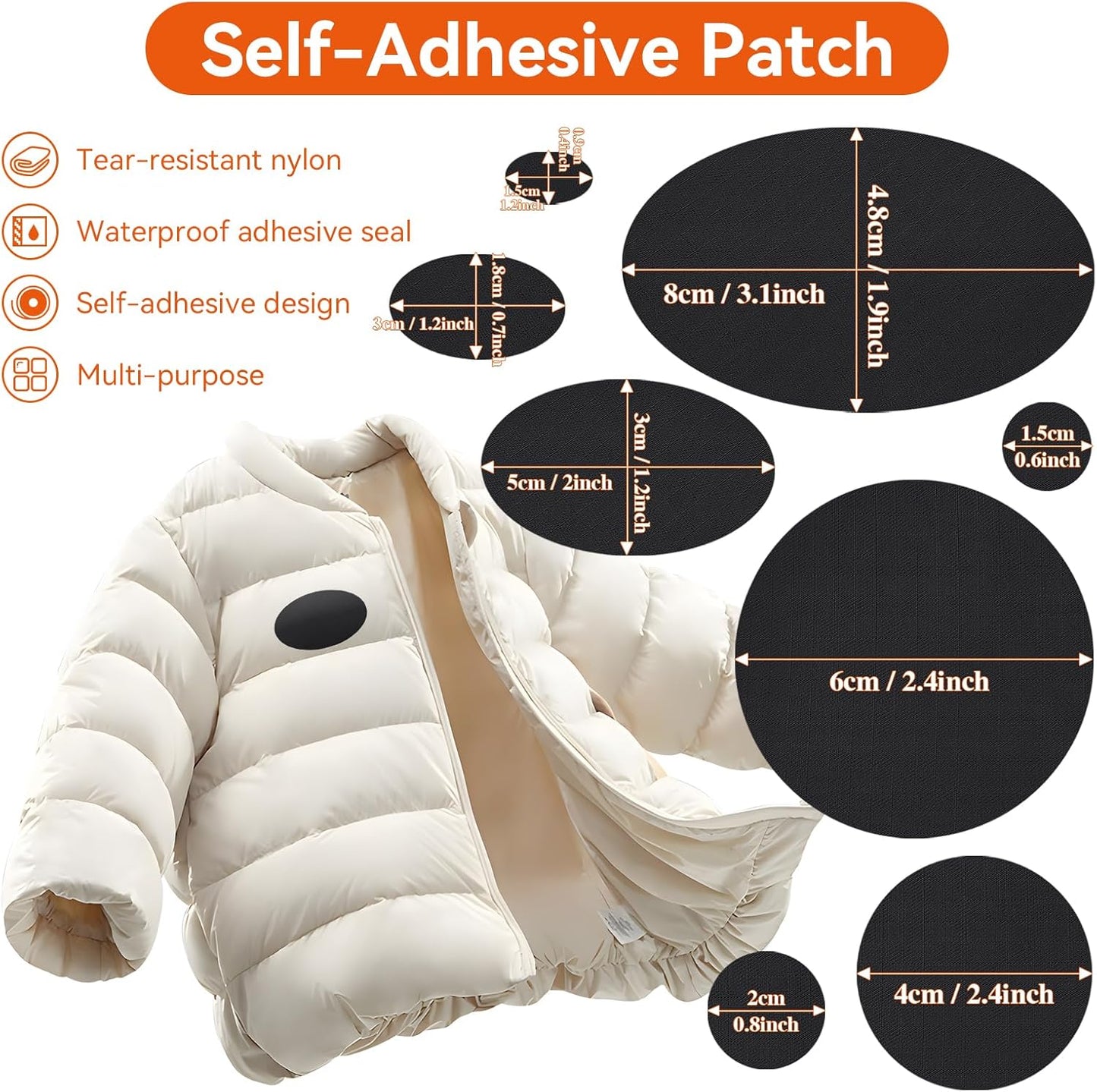 WILDREEDS Waterproof Down Jacket Repair Patches - 12Pcs Self-Adhesive, Tear-Resistant Nylon | Black