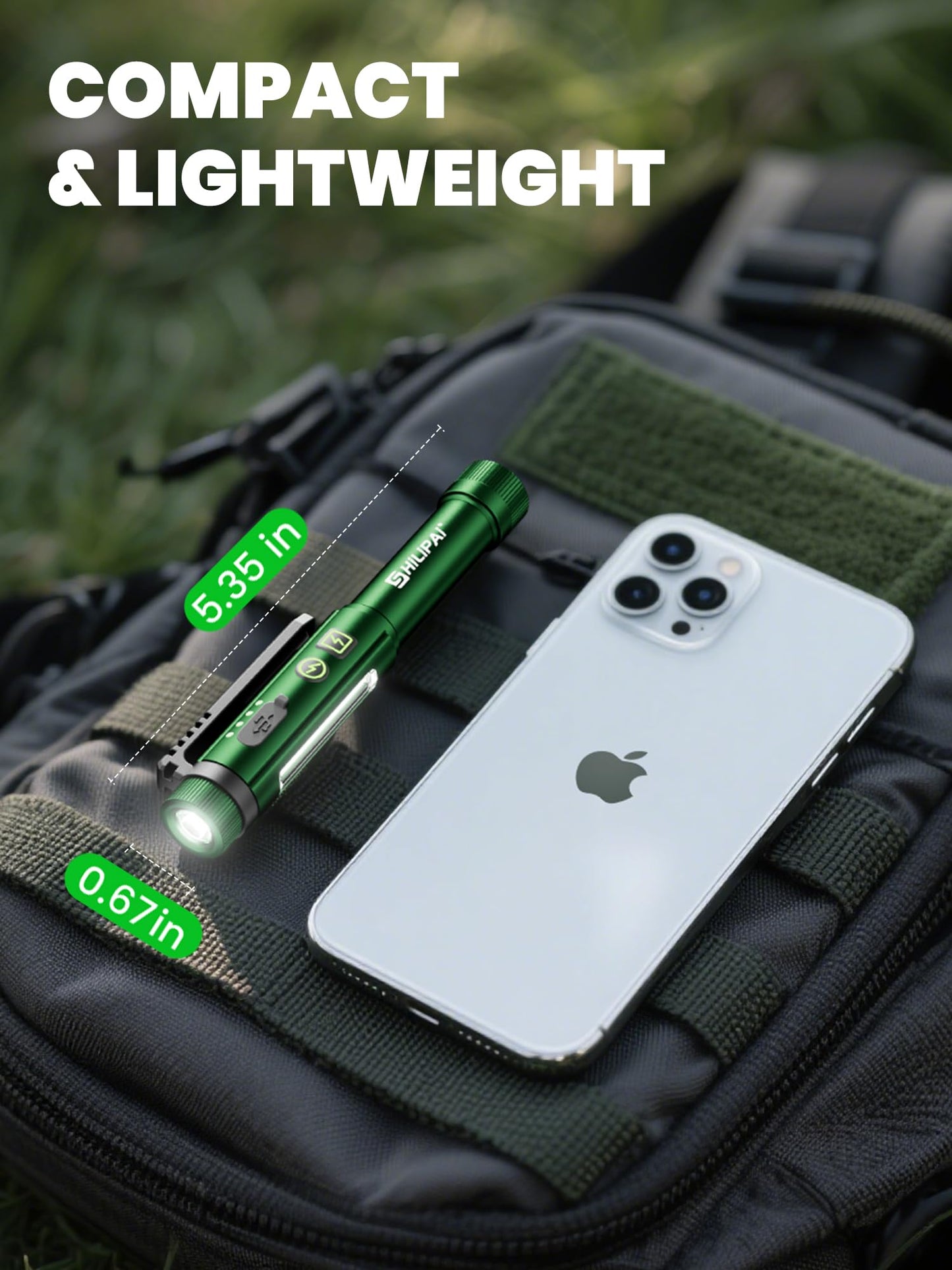SHiLiPAi Penlight Flashlight, Rechargeable Work Light 600 Lumens COB LED Pen Light with Magnetic Clip, 8 Modes Pocket Flashlight for Nurse, Emergency, EDC (Green)