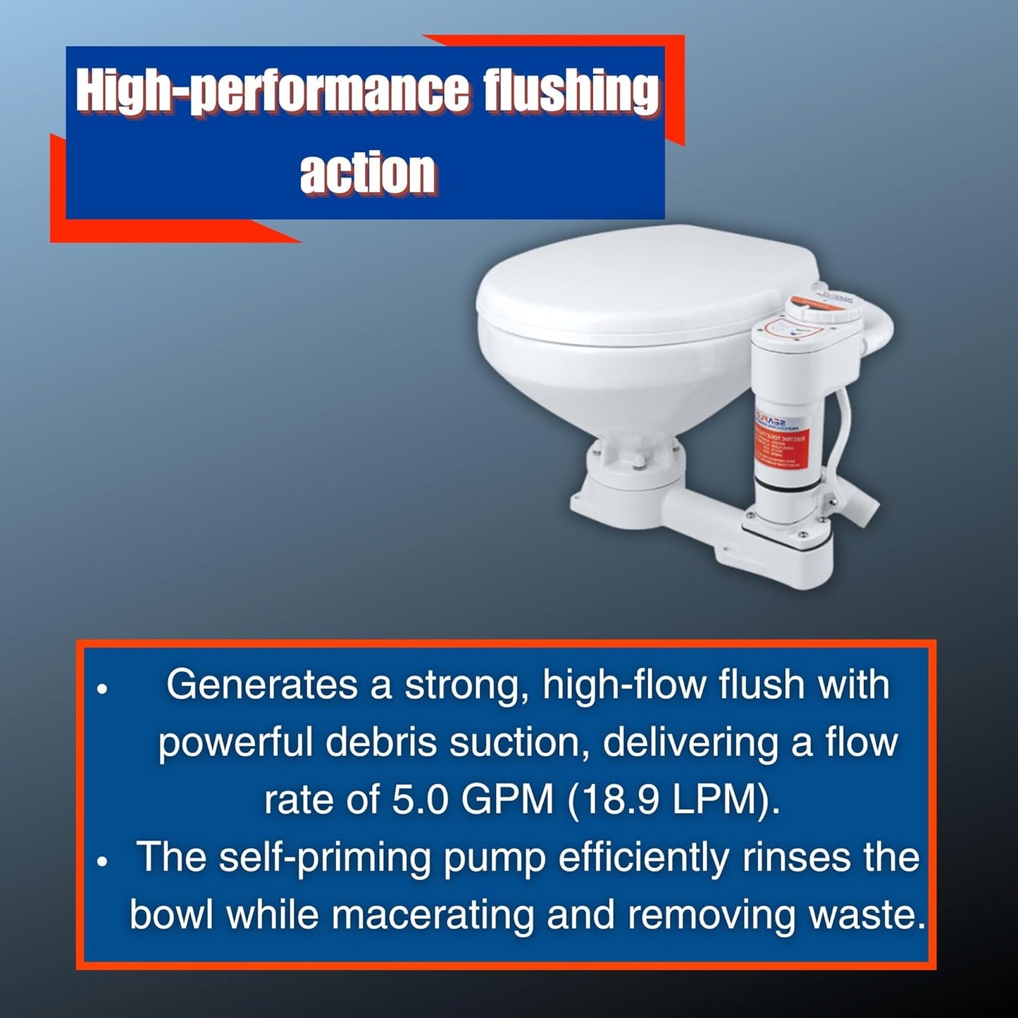 SEAFLO 12V Electric Marine Toilet Conversion Kit - Self-Priming Macerator Flush, Fits Compact & Regular Heads