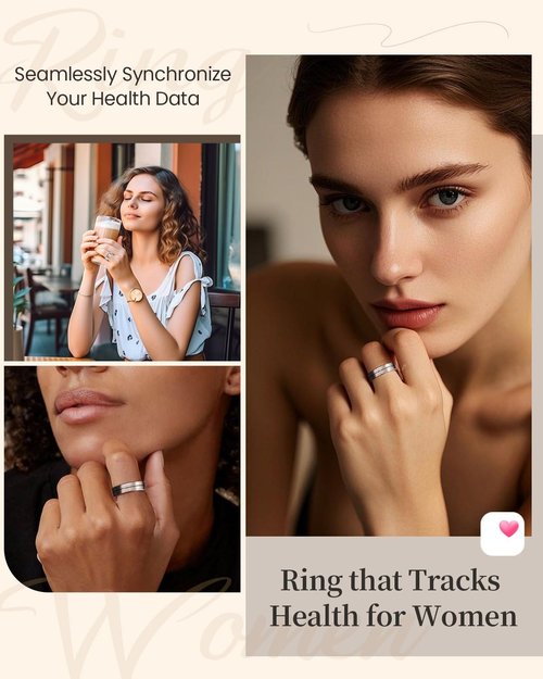Fvtga Smart Health Ring - Fitness Tracker with Heart Rate, Blood Oxygen & Sleep Monitoring | IP68 Waterproof, Silver, Size 8