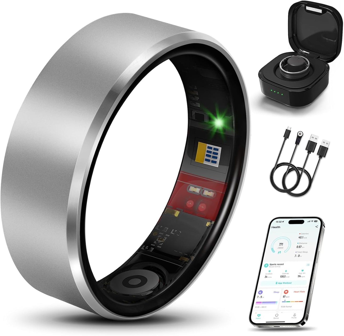 Smart Health Ring 2.0 - Slim, Scratch & Fingerprint Resistant Fitness Tracker for Heart & Sleep Monitoring - Silver 9