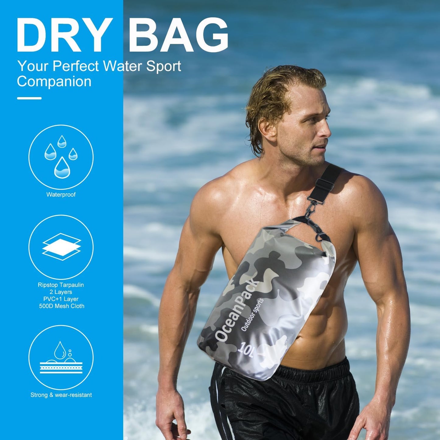 Skiennix Waterproof Dry Bag - Versatile Dry Sack for Kayaking, Rafting, and Beach Use | 2L/5L/10L/20L/30L Sizes