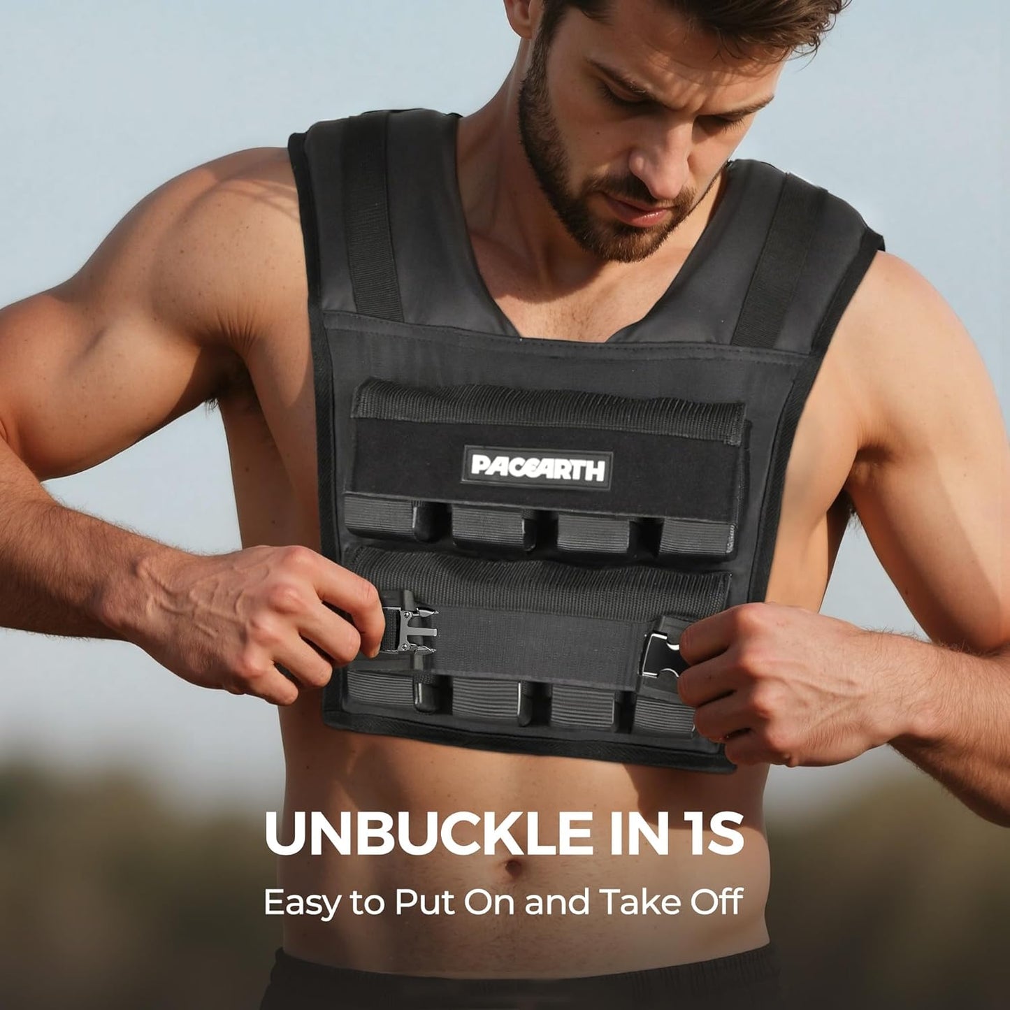 PACEARTH Adjustable Weighted Vest - 20lb to 44lb for Strength Training, CrossFit & Running | Black