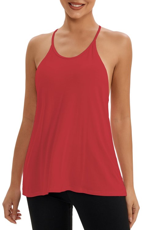 Bestisun Exercise Gym Sports Tanks Athleisure Active Tennis Shirts Pilates Running Workout Top for Women Red XL