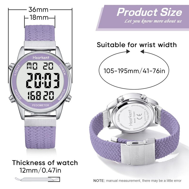 Hearkent Women Pedometer Watch for Walking Steps and Miles-Step Counter for Calories,30M Waterproof-EL Backlight-Countdown-Stopwatch-No App Step Tracker for Adults Seniors(Purple)