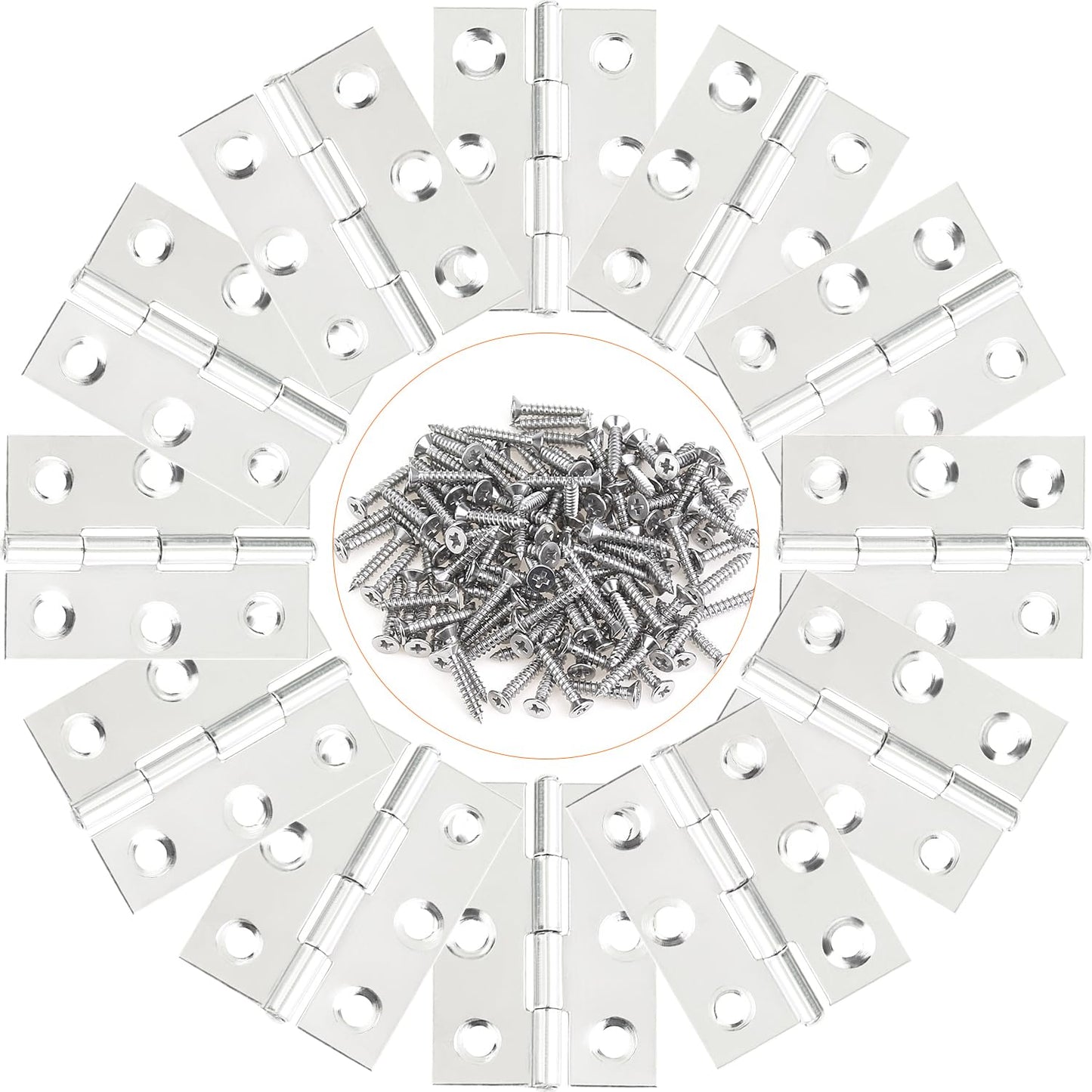 Sutemribor 20 Pieces Stainless Steel Folding Hinges, 1.73 Inch Cabinet Hinges, Small Door Hinges, Small Hinges with 120 Pieces Screws for Wooden Cabinets Box Small Crafts and Lightweight Projects