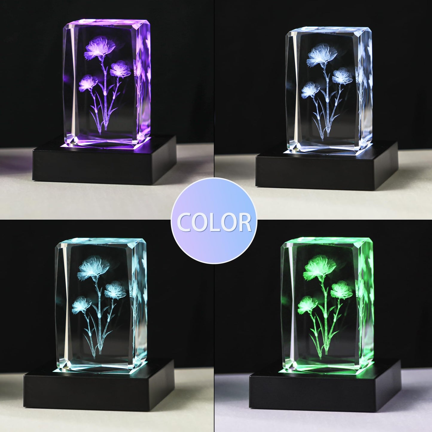 ZEERSHEE LED Light Display Base for Crystal 3D Glass Art, 7 Lighting Mode Color Change Square Stand Base Plate Flat