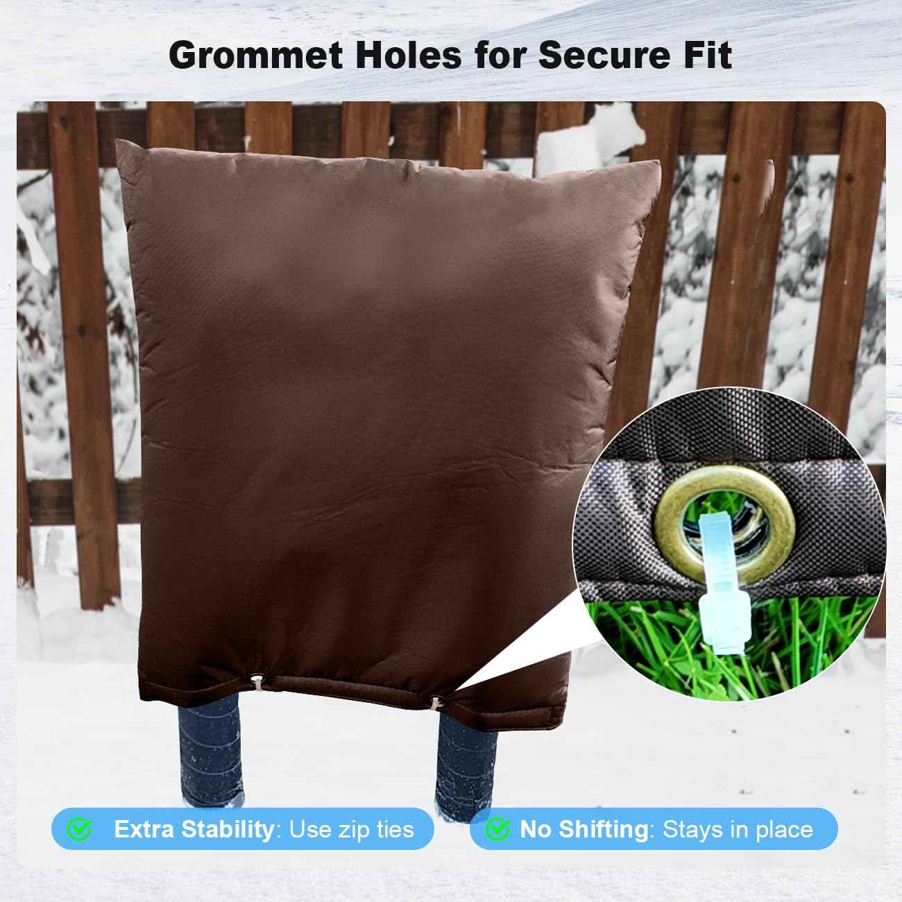 Outdoor Pipe Insulation Cover, Waterproof Backflow Preventer Cover for Winter Freeze Protection, Heavy-Duty 5-Layer Fabric Insulated Wrap for Sprinklers and Valves 16W x 20H inches- Brown