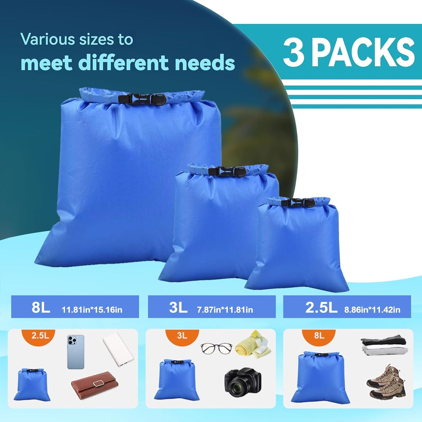 Skiennix 6PCS Waterproof Dry Bags - Lightweight Outdoor Storage for Kayaking, Hiking, Camping
