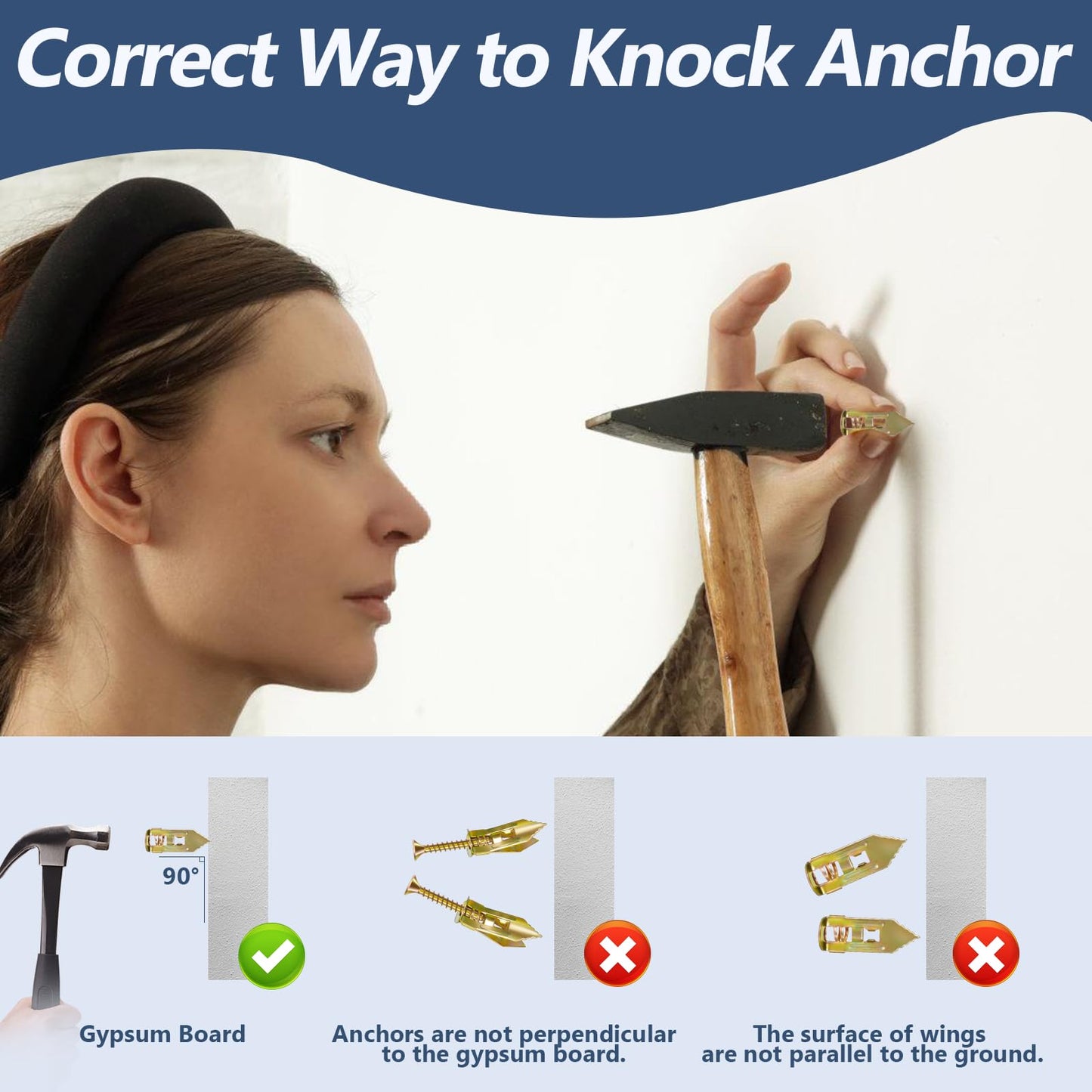 200PCS Self Drilling Drywall Anchors with Screws Kit, Multifunctional Drywall Anchor with Sheetrock Screws - Easy Installation Metal Expansion Bolts, No Drill Needed, Hold 70LB for Wall Hanging