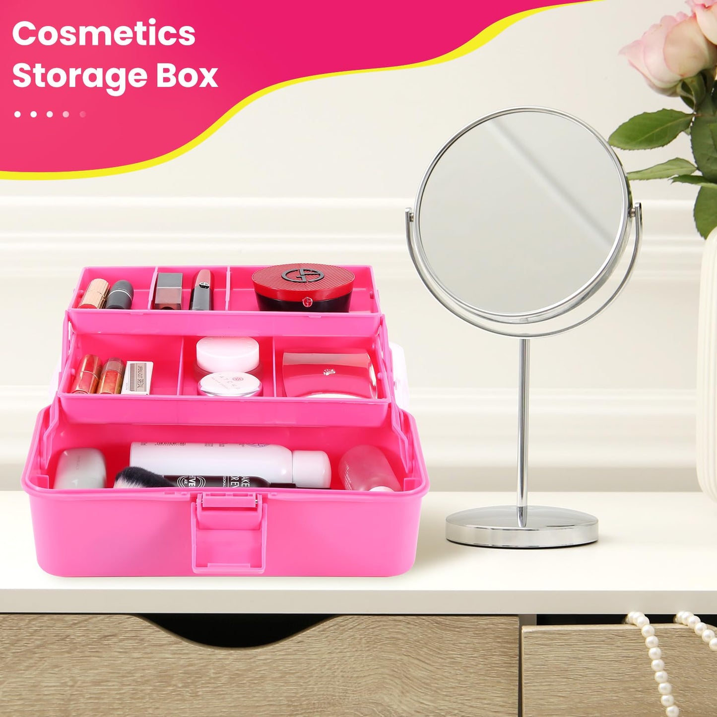 SMMYMGF 3-Layer Tackle Box Organizer, Storage Tool Box,Art & Crafts Case,Sewing Supplies Organizer,Fishing Tackle(pink)