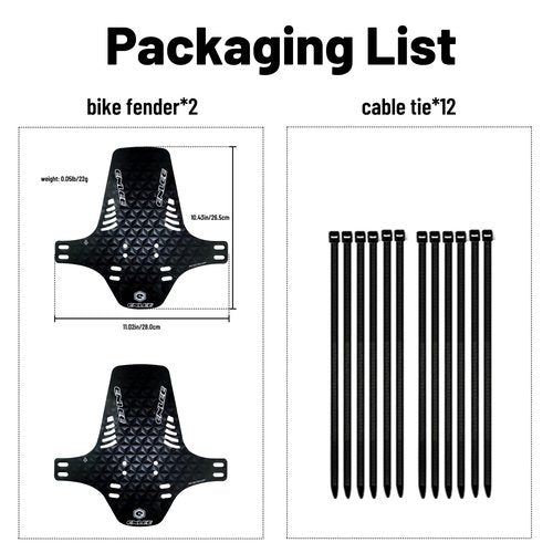 ENLEE 2PC Mountain Bike Fenders - Waterproof Bicycle Mudguard, Lightweight Front and Rear Bicycle Fender Fit 20", 24", 26", 27.5", 29" Fat Bike Tires Plus Size