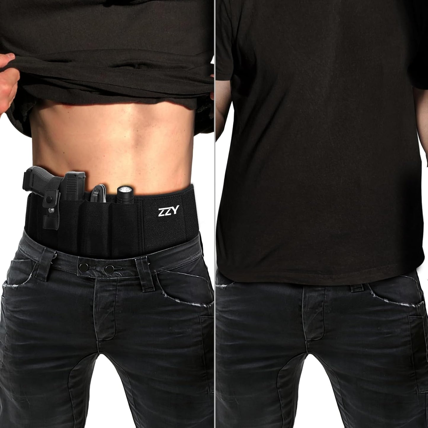 ZZY Belly Band Holster - Concealed Carry Waist Holster for Pistols | Fits Glock, Sig P365, Taurus & More