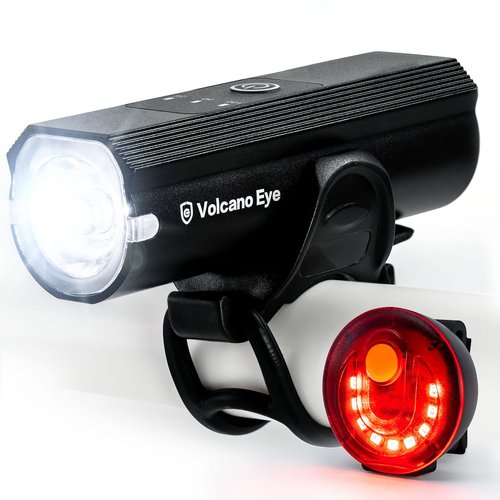 Bike Light Set USB Rechargeable, Powerful Bicycle Headlight and Taillight Combination, 5 Light Modes, Easy to Install for Cycling Safety