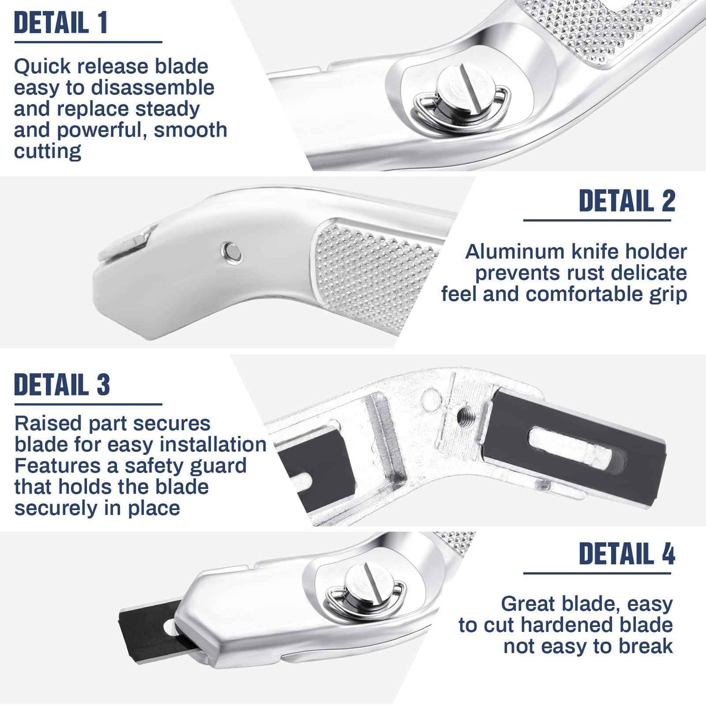 Lasnten 2 Pieces 6 Blades Knife for Cutting Carpet Heavy Duty Carpet Knife with 6 Blades Utility Tools for Box Cutter Roofing Purpose, Aluminum (Silver)