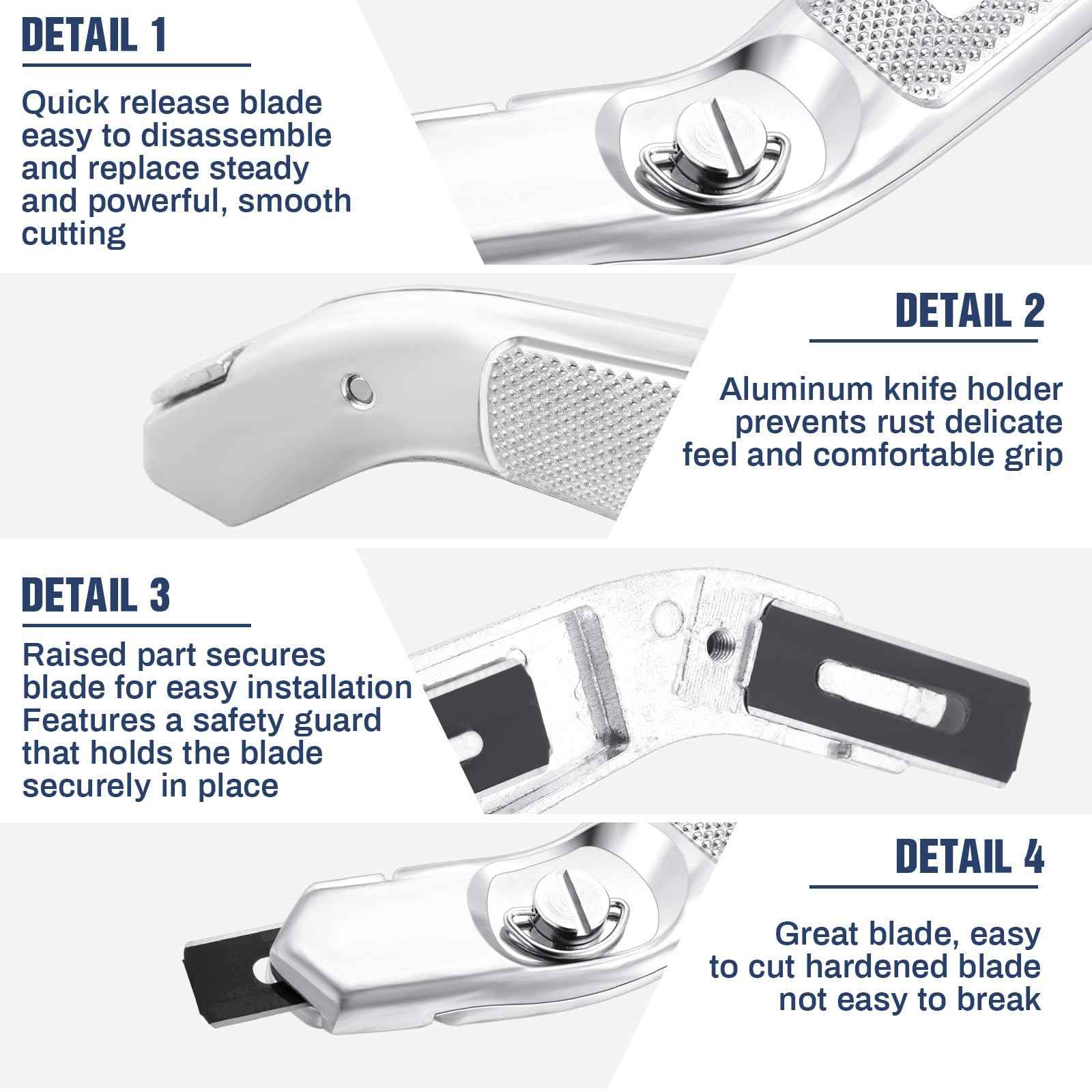 Lasnten 2 Pieces 6 Blades Knife for Cutting Carpet Heavy Duty Carpet Knife with 6 Blades Utility Tools for Box Cutter Roofing Purpose, Aluminum (Silver)