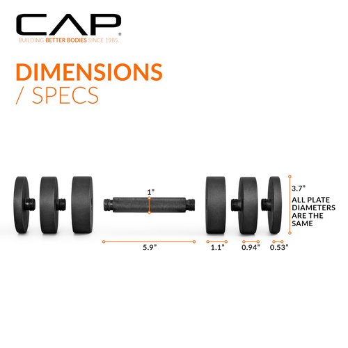 CAP 15 lb Adjustable Dumbbell – Compact Cast Iron Weight with Black Handle - Pair