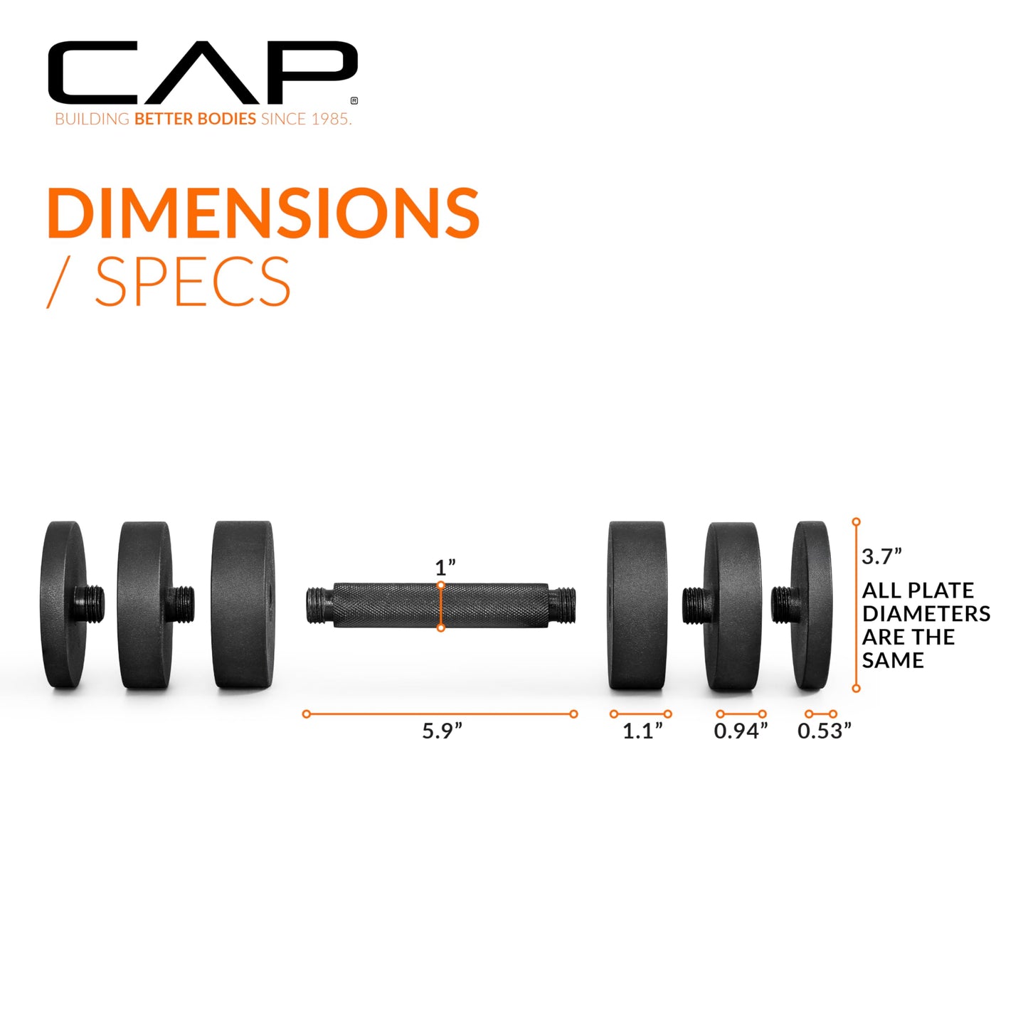 CAP Barbell 15 lb Adjustable Dumbbell – Compact Cast Iron Weight with Black Handle - Single