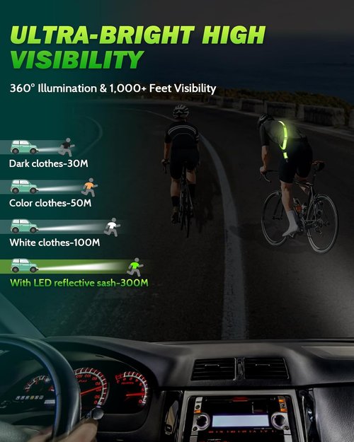 Fitense LED Reflective Belt Sash - High Visibility Night Safety Gear with 5 Colors & 3 Modes | Adjustable for Runners & Walkers