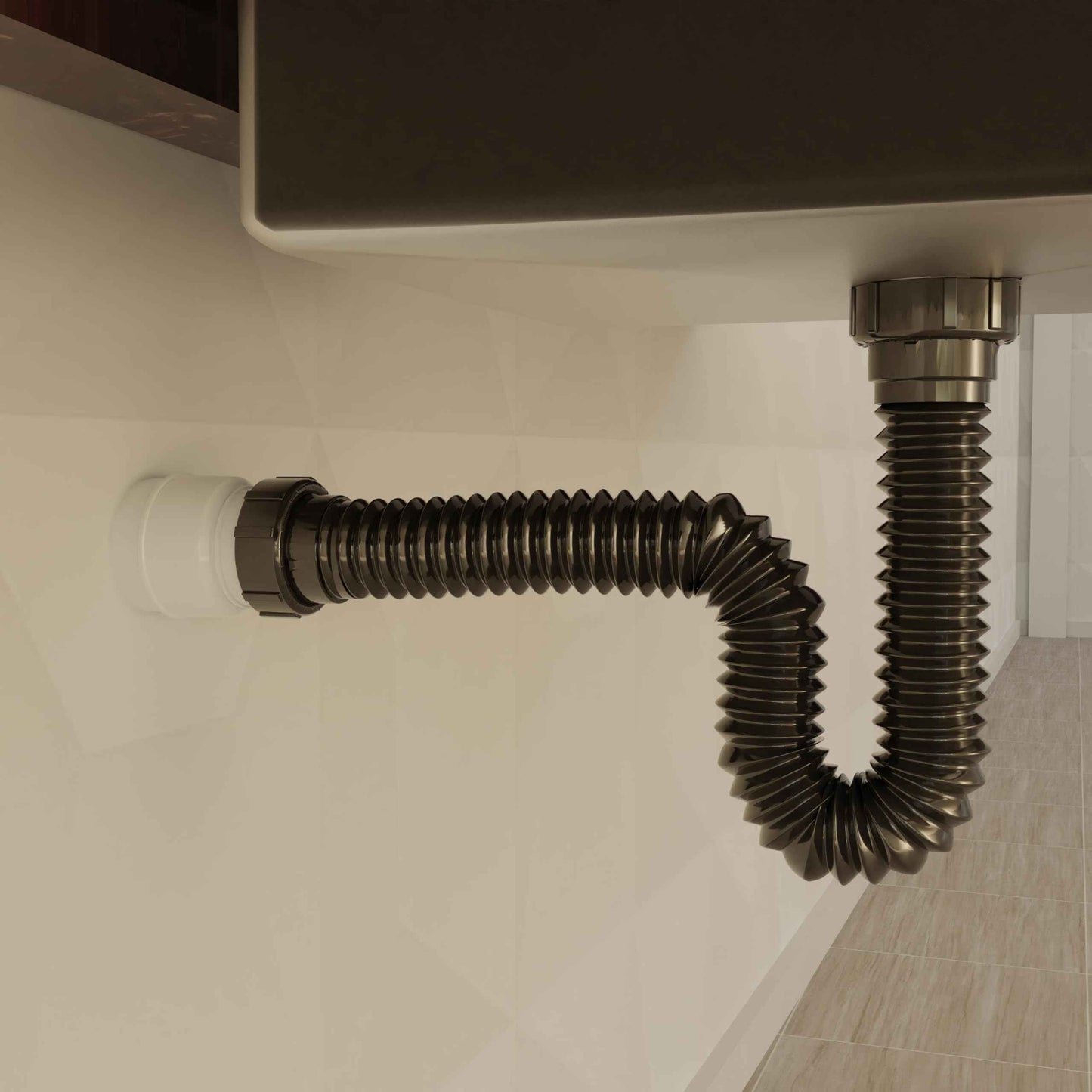 Flexible P-Trap for 1-1/2" Drain Pipes (Black - 39 Inch Length) with Adjustable Connections for Kitchen Sinks and Shampoo Bowls, Compatible with Various Sink Configurations