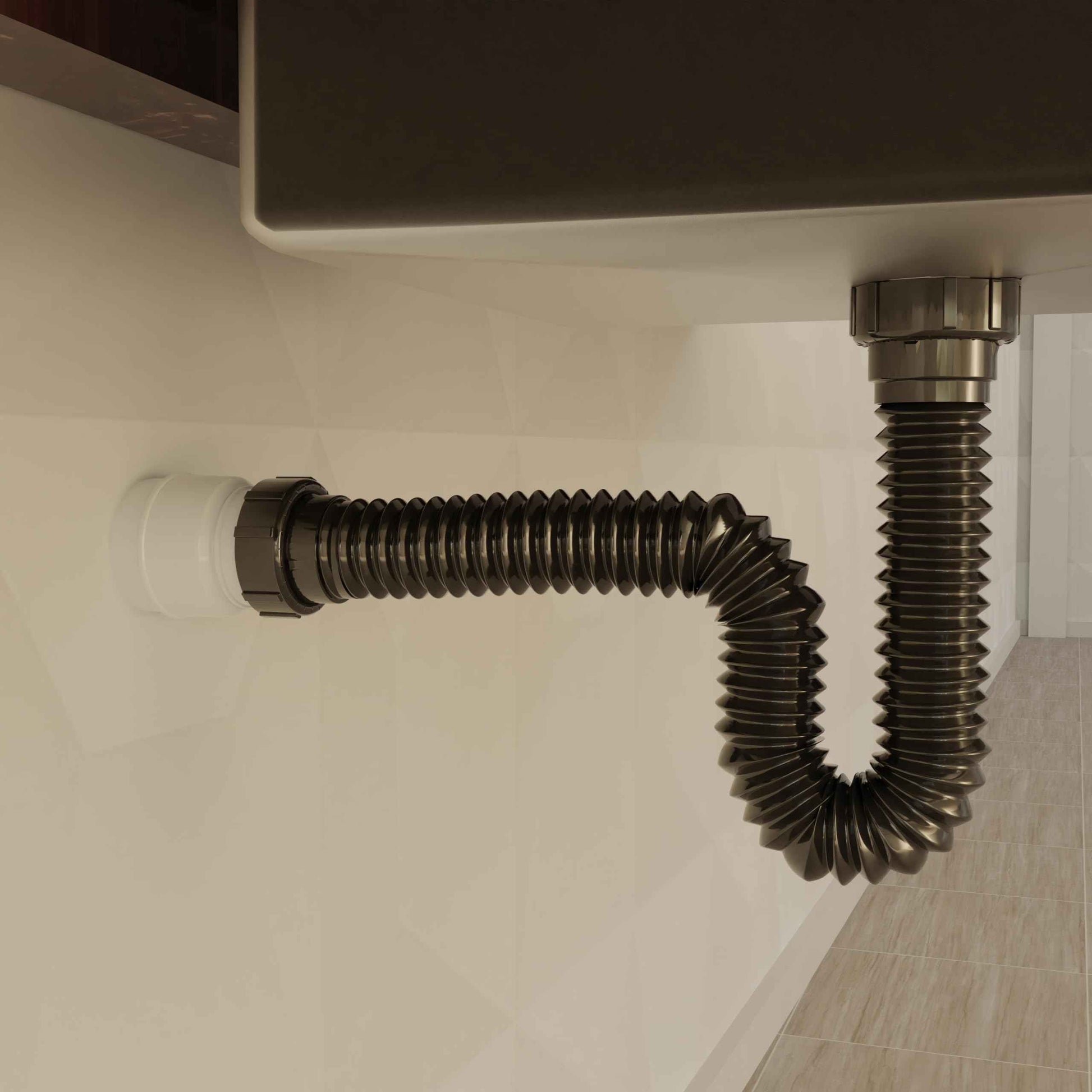 Flexible P-Trap for 1-1/2" Drain Pipes (Black - 39 Inch Length) with Adjustable Connections for Kitchen Sinks and Shampoo Bowls, Compatible with Various Sink Configurations