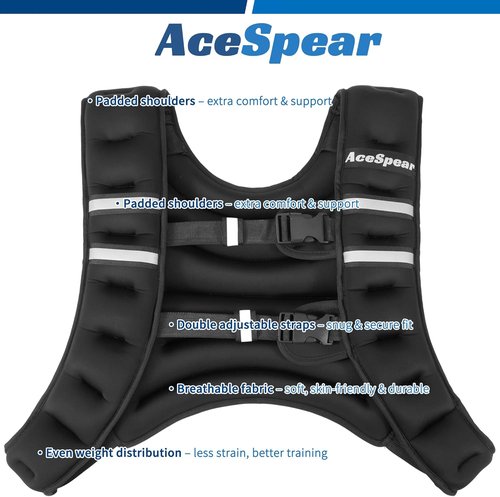 AceSpear Weighted Vest - Adjustable 6-18lbs for Enhanced Strength Training | Reflective Stripe for Safety