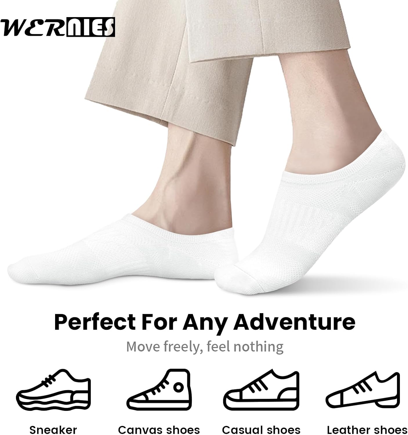 Wernies No Show Socks for Women - 8 Pairs of Invisible Ankle Cotton Socks, Low Cut Casual Style