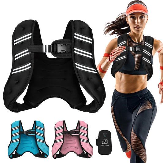 Weighted Vest for Women Men, 6lb/8lb/12lb/16lb/20lb/25lb/30lb Adjustable Weight Vest with Reflective Stripes for Workout, Strength Training, Running, Fitness, Muscle Building, Weight Loss, Rucking Vest (Black, 12lb)
