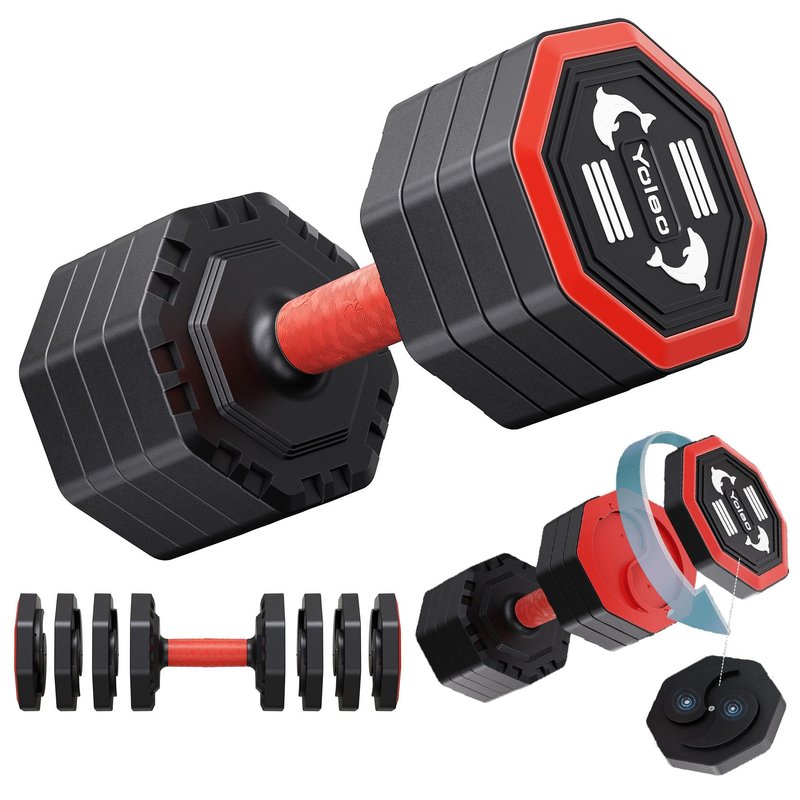 Yoleo Adjustable Dumbbell Set, Weights Dumbbells Set at Home Workout Equipment, 4 in 1 Each Premium Tai Chi-Style Rotary Mounting Adjustable 10/15/20/25 lb dumbbells, with TPU Soft Rubber Handle Suitable Men/Women Updated 2.0, 1 pcs