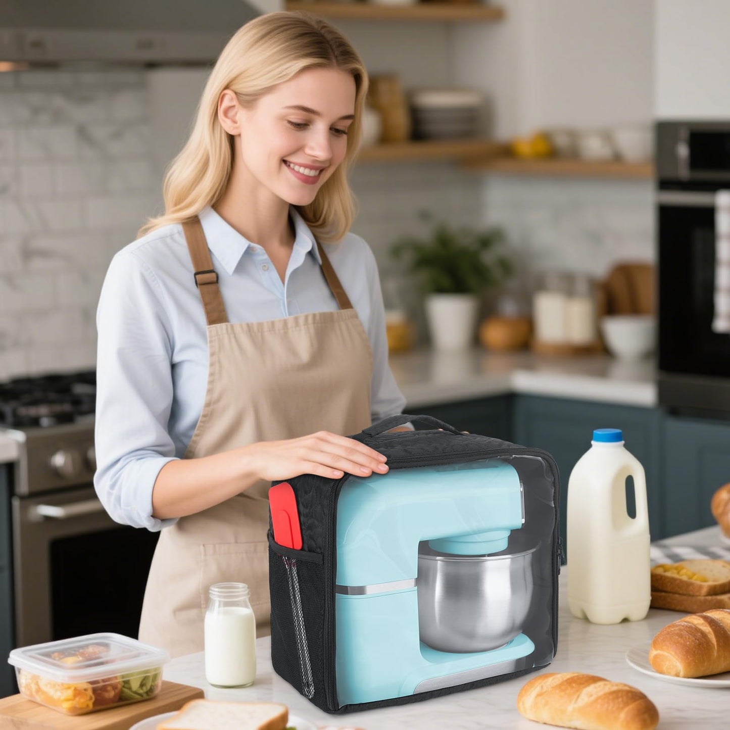 Stand Mixer Cover Compatible with Kitchen in the Box, Appliance Covers for Kitchen Counter for 3.2Quart Bowl Lift, Food Processor Cover, Zipper Pocket for Various Kitchen Appliance Accessories Black